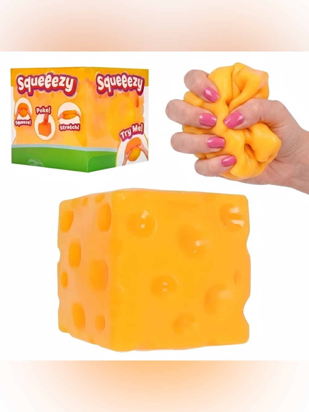 Squeezy Orange Yellow Cheese Cube Stress Toy by Sunny Days